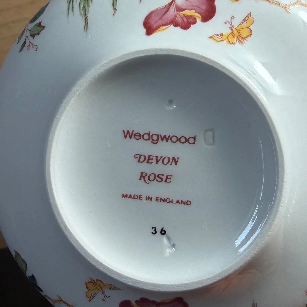 Wedgwood Devon Rose Chinoiserie Cream Soup Bowl and Saucer Floral Bird England